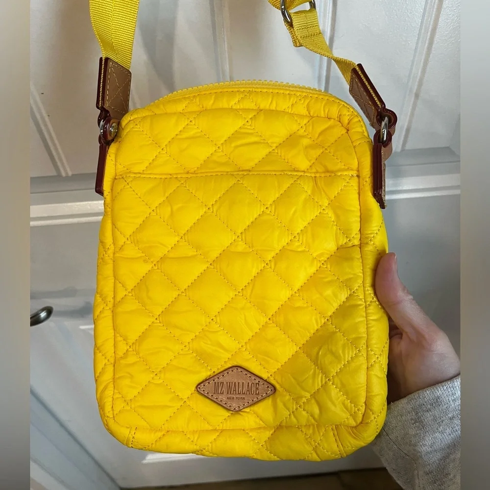 MZ Wallace Metro Quilted Nylon Crossbody Bag Bright Yellow - Picture 6 of 11